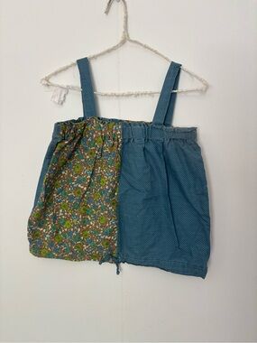 Two-Tone Floral & Dot Pull-On Skirt - Blue/Green